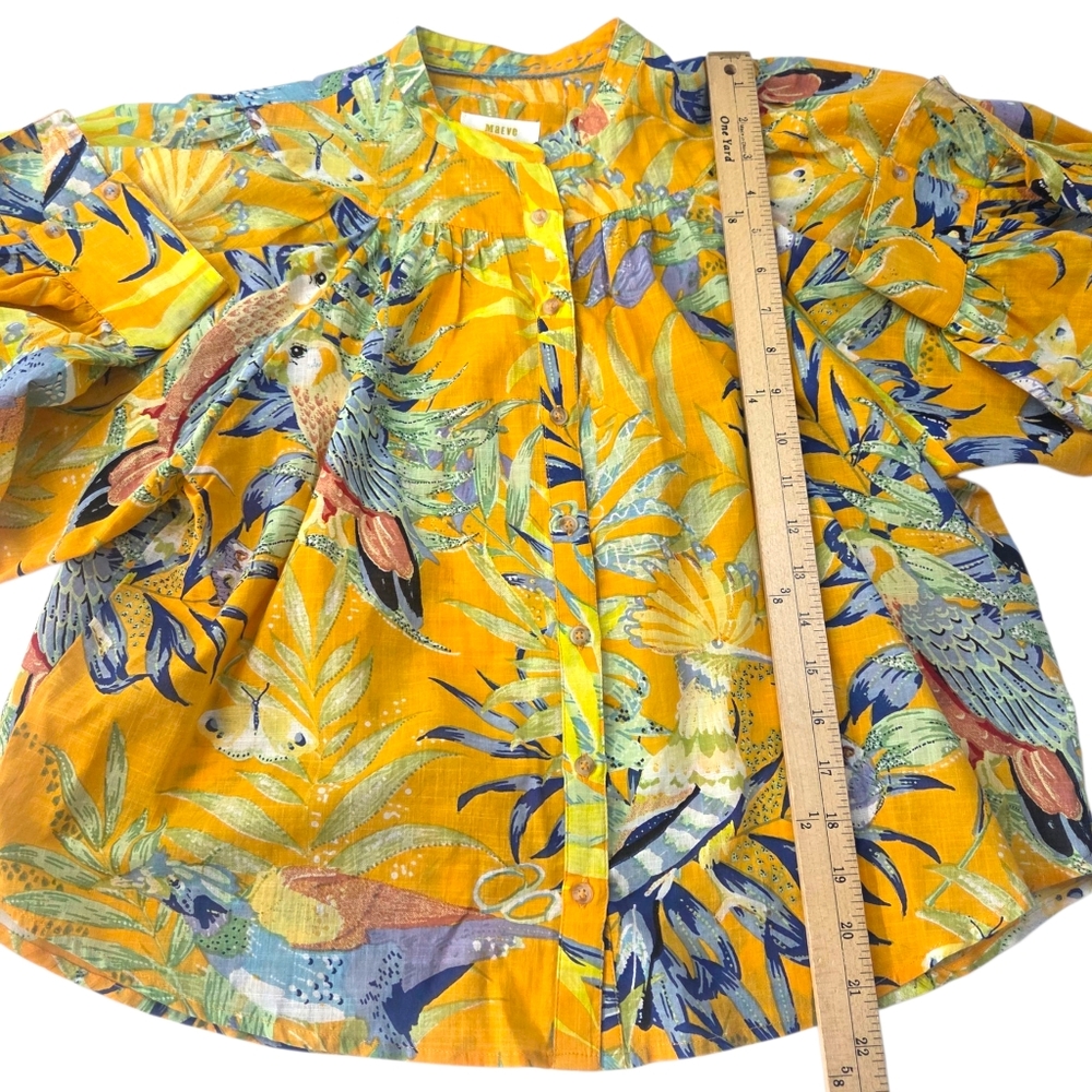 Maeve Anthropologie Tropical Bird Blouse Shirt Womens XS Yellow Parrots Button - Picture 10 of 10